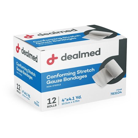 DEALMED Stretch Gauze Bandage Rolls, Non-Sterile, 4", 12/Bx, 8/Cs, 96PK 783104